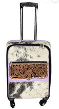Load image into Gallery viewer, Lavender leather blk/white hide rolling suitcase