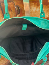 Load image into Gallery viewer, Turquoise leather, black hide blue acid washed laptop bag