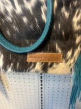 Load image into Gallery viewer, Cowhide purse, blue fringe