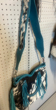 Load image into Gallery viewer, Cowhide purse, blue fringe