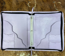 Load image into Gallery viewer, Lavender leather & cowhide portfolio
