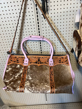 Load image into Gallery viewer, Lavender leather, light brown spotted weekender