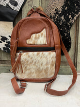 Load image into Gallery viewer, Brown leather/cowhide small backpack