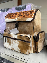Load image into Gallery viewer, Large Brown/white cowhide backpack