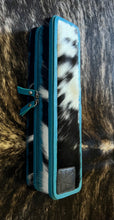 Load image into Gallery viewer, Blue leather, blk/white cowhide flat iron (curling iron) case