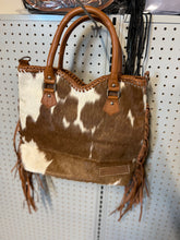Load image into Gallery viewer, Cowhide purse brown fringe