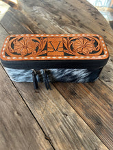 Load image into Gallery viewer, Black tooled leather/cowhide mini plus
