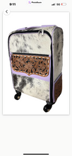 Load image into Gallery viewer, Lavender leather blk/white hide rolling suitcase