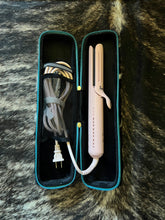 Load image into Gallery viewer, Blue leather, blk/white cowhide flat iron (curling iron) case