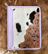 Load image into Gallery viewer, Lavender leather & cowhide portfolio