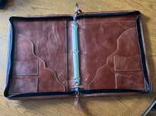 Load image into Gallery viewer, Cognac leather brown/white cowhide portfolio