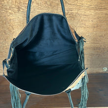 Load image into Gallery viewer, Black/white cowhide With fringe Junebug tote - wholesale