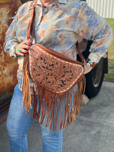 Load image into Gallery viewer, Cognac Cowgirl bumbag with fringe