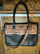 Load image into Gallery viewer, Black leather laptop case/tote