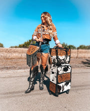 Load image into Gallery viewer, Black/white Cowhide rolling suitcase - wholesale