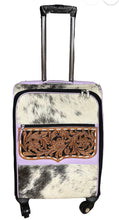 Load image into Gallery viewer, Lavender leather blk/white hide rolling suitcase
