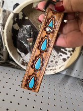 Load image into Gallery viewer, Tooled “turquoise” leather keychain
