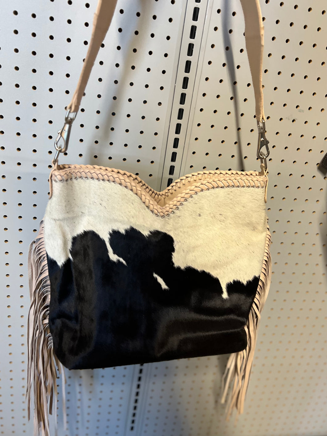 Cowhide purse beige leather fringe