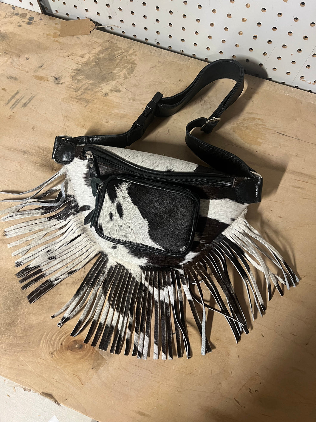 Cowhide fanny pack black leather
