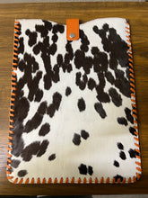 Load image into Gallery viewer, Orange leather &amp; cowhide padded laptop sleeve
