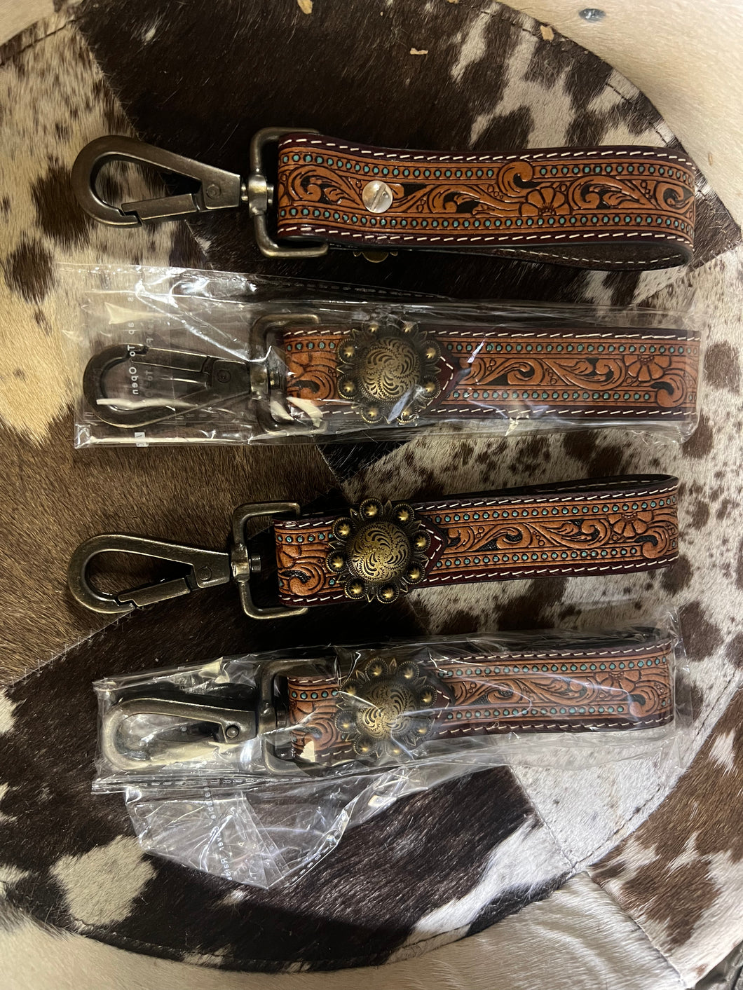 Tooled leather keychain
