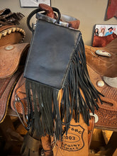 Load image into Gallery viewer, Cowhide black leather wristlet
