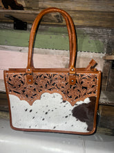 Load image into Gallery viewer, Cognac w/brown/white hide laptop case/totes/trolley sleeve
