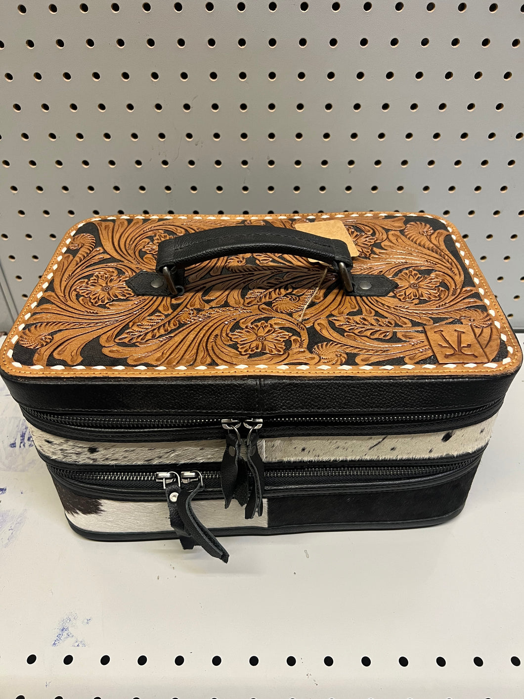 Black Triple decker jewelry case w/ 2 removable squash blossom trays