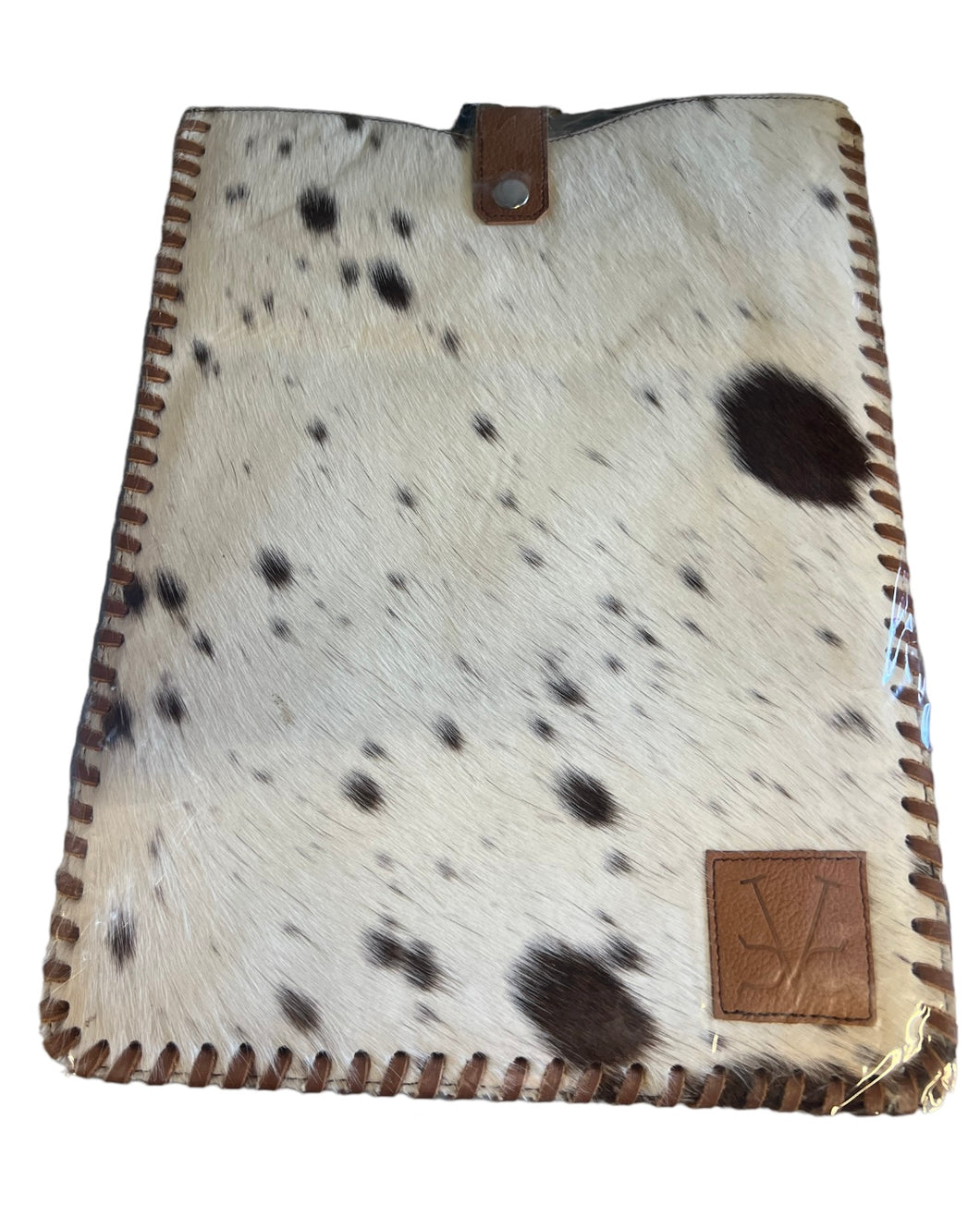 Brown leather & cowhide padded laptop sleeve