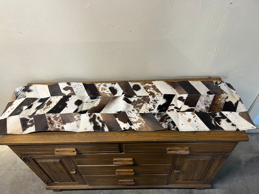 Cowhide table runner chevron patchwork