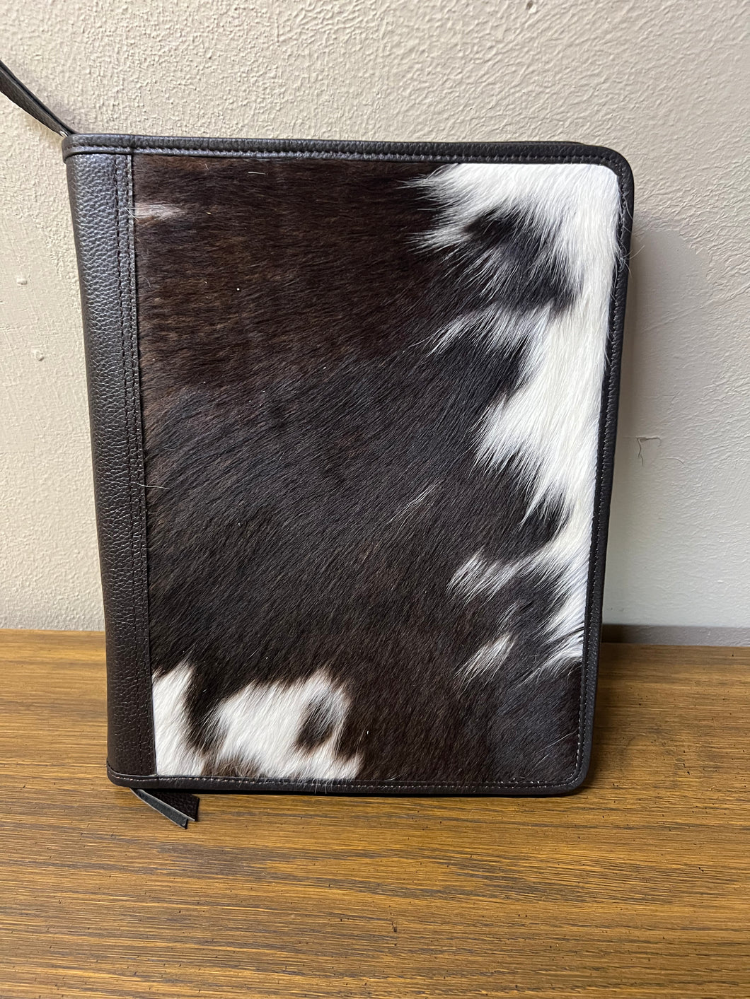 Chocolate leather & cowhide 6 ring planner cover