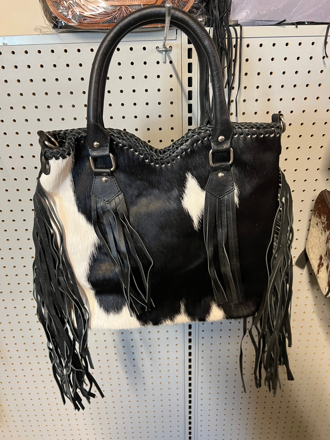 Cowhide purse black fringe
