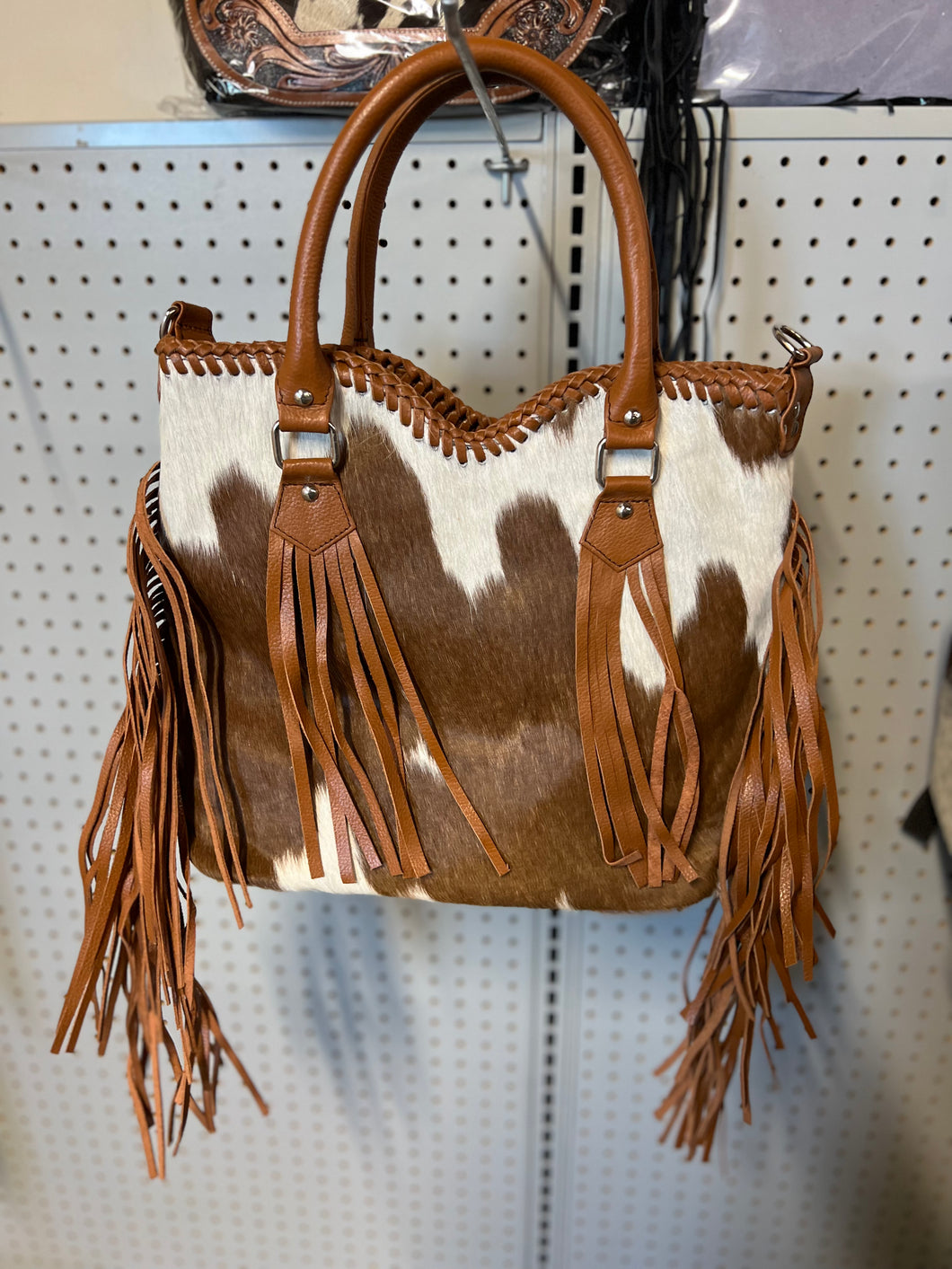 Cowhide purse brown fringe