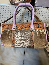Load image into Gallery viewer, Lavender leather, light brown spotted weekender
