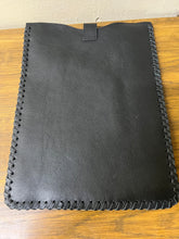 Load image into Gallery viewer, Black leather &amp; cowhide padded laptop sleeve
