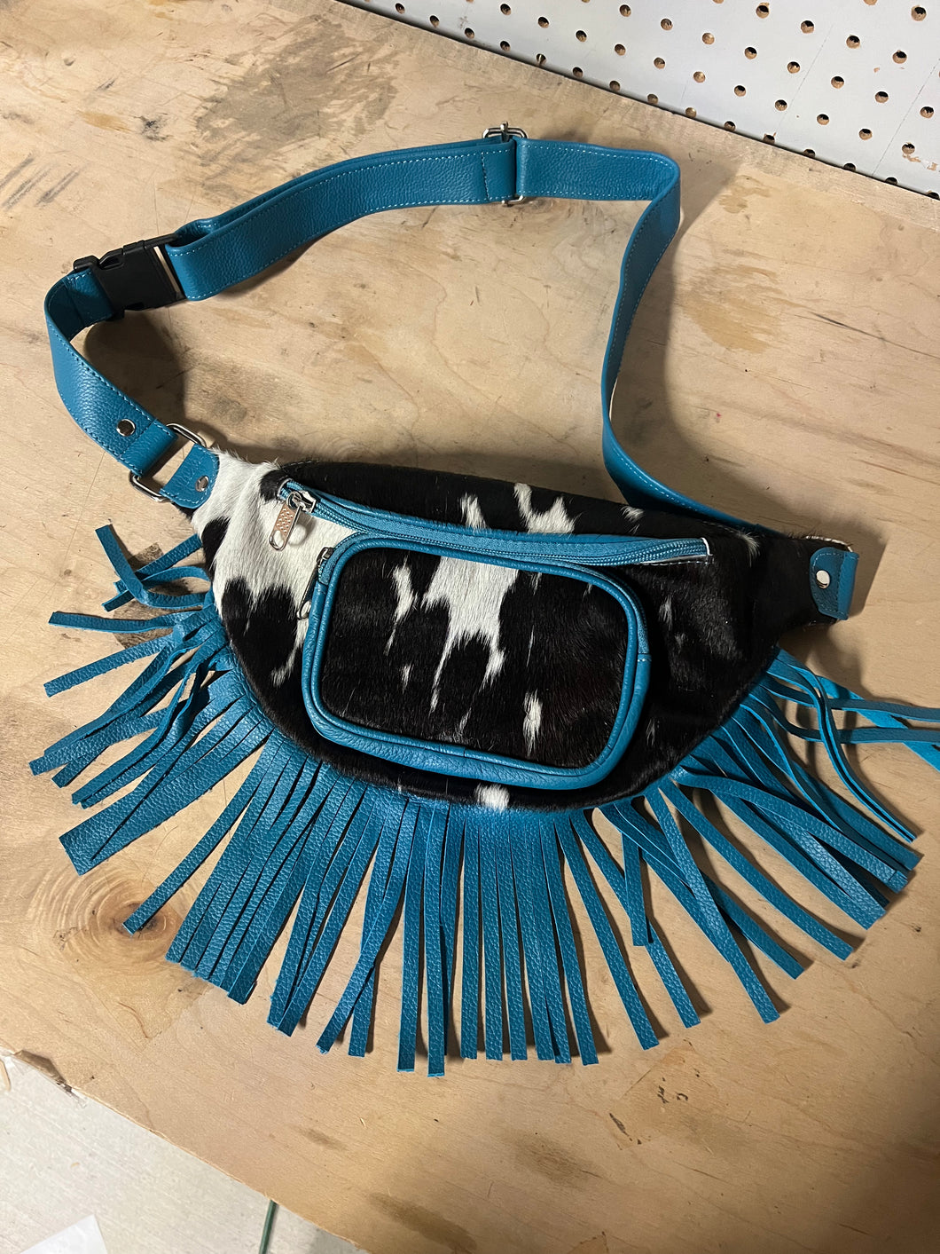 Cowhide Fanny pack blue leather