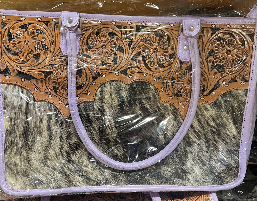 Lavender leather black brindle hide laptop case with trolley sleeve