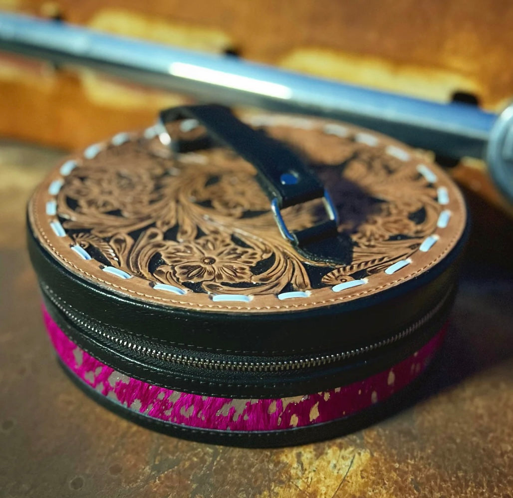 Pink acid wash Round makeup case