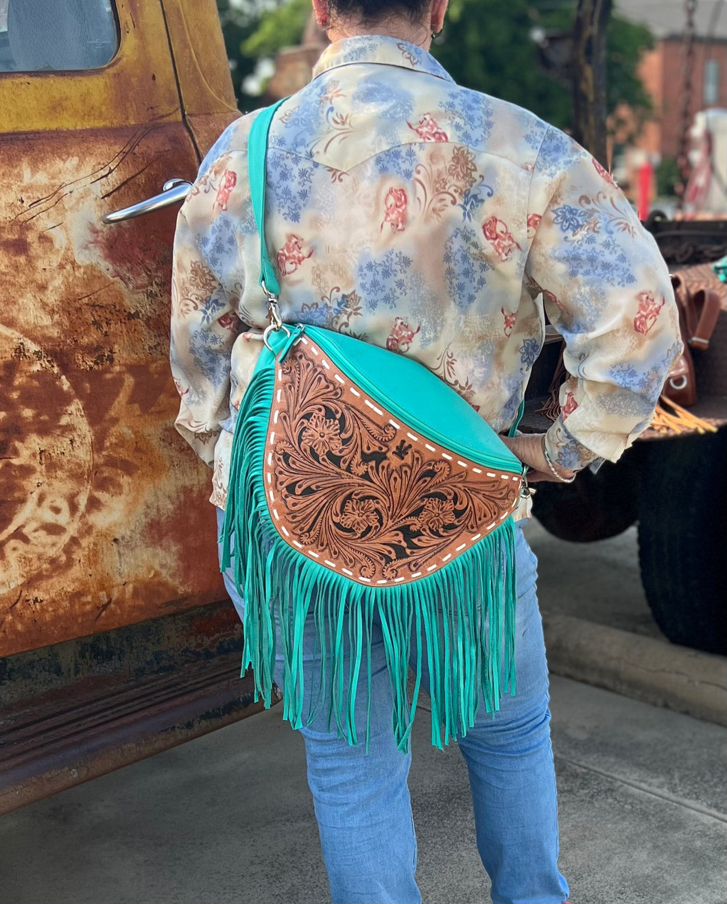 Turquoise Cowgirl bumbag with fringe