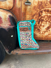 Load image into Gallery viewer, Turquoise w/cheetah acid wash bootbag
