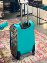 Load image into Gallery viewer, Turquoise cheetah/rainbow acid wash rolling suitcase
