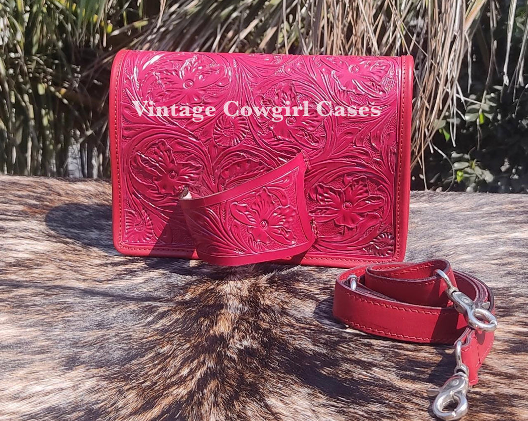 Vintage inspired hand tooled leather purse/clutch
