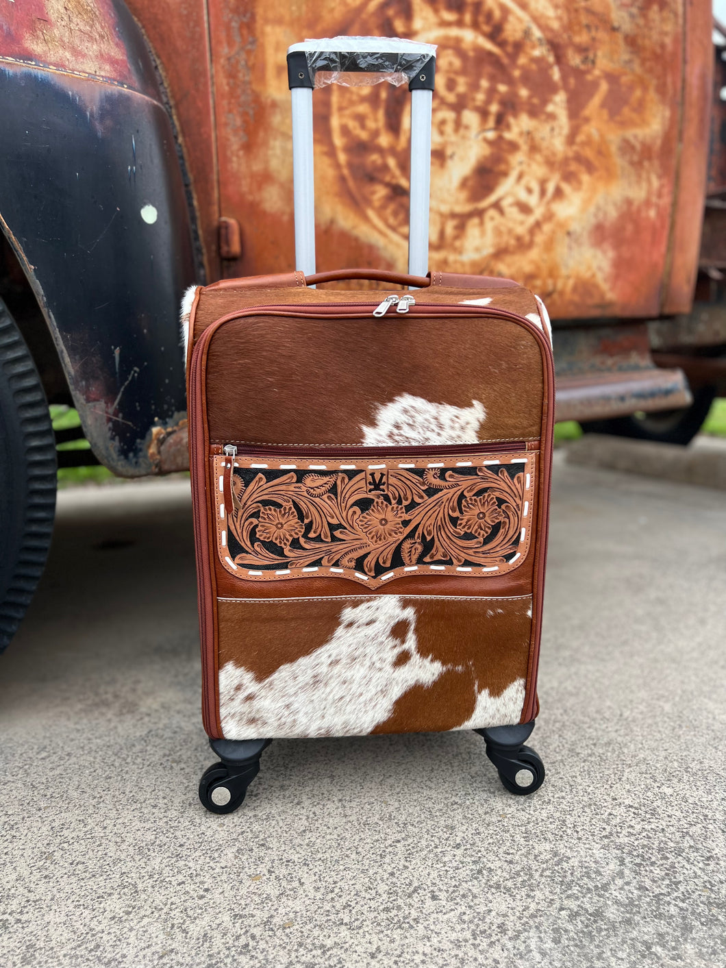 Rolling suitcase cognac cowhide Brown/white