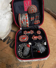 Load image into Gallery viewer, Red floral &amp; basket weave tooled mini jewelry case
