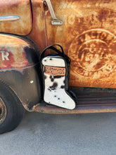Load image into Gallery viewer, Black/white cowhide boot bag

