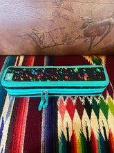 Load image into Gallery viewer, Turquoise with black/rainbow acid wash hide flat iron/curling iron case
