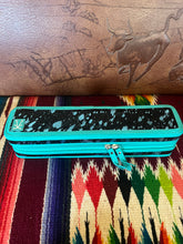 Load image into Gallery viewer, Turquoise leather/black/turquoise acid wash hide flat iron/curling iron case
