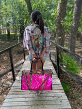 Load image into Gallery viewer, Pink/silver acid wash Junebug tote/weekender bag
