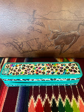 Load image into Gallery viewer, Turquoise/cheetah print flat iron/curling iron case
