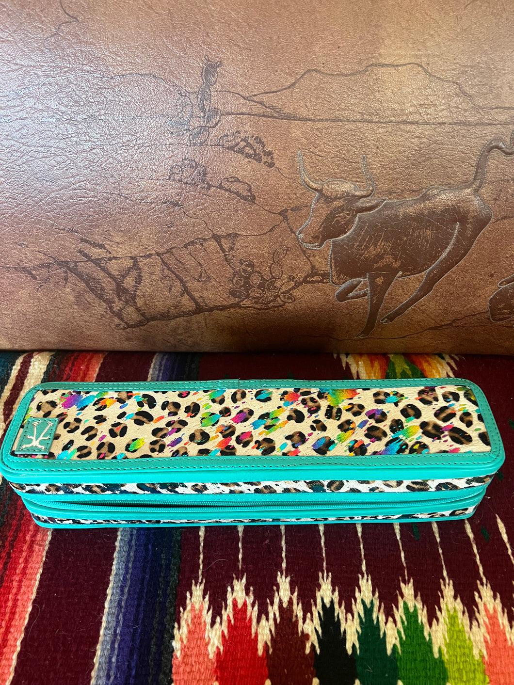 Turquoise/cheetah print flat iron/curling iron case